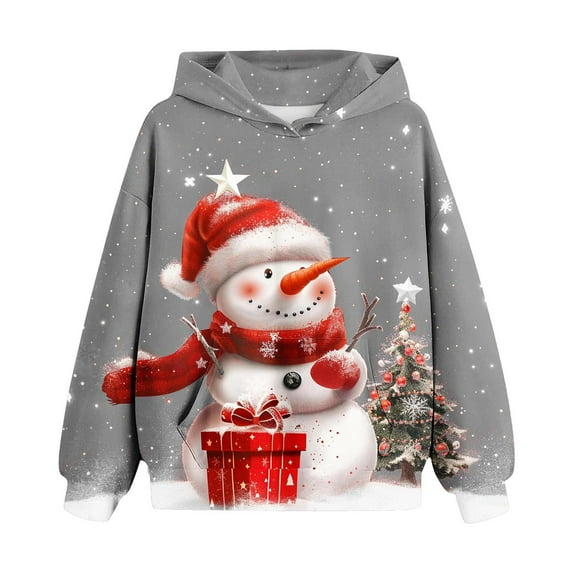 Mikilon Kids Sweatshirts Size 4-14 Fashion Round Neck Printed Pullover Sweatshirts Solid Color Graphic Long Sleeve Chirstmas Day Clothes Fall and Winter Outfits for Kids