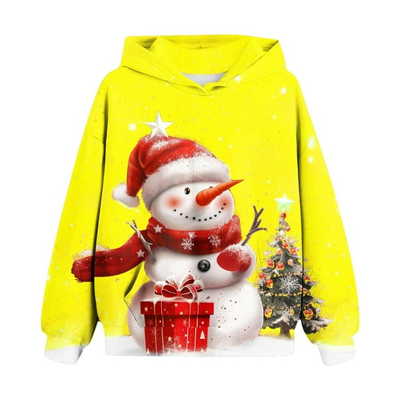 Mikilon Kids Sweatshirts Size 4-14 Fashion Round Neck Printed Pullover Sweatshirts Solid Color Graphic Long Sleeve Chirstmas Day Clothes Fall and Winter Outfits for Kids