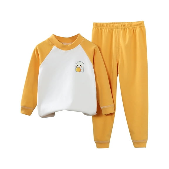 Mikilon Kids Thermal Clothing Sets 1-14 Years Solid Color Long Sleeve Sweatshirts Comfortable ‌Elastic Waist Sweatpants Plus Velvet and Thicken Outfit Sets