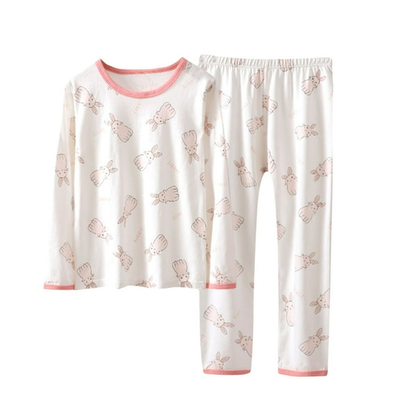 Fesfesfes Kids Thermal Sets Size 1-6 Years Cute Graphic Printed Round Neck Long Sleeve Blouses Elastic Waist Pants Fall and Winter Longewear Sets