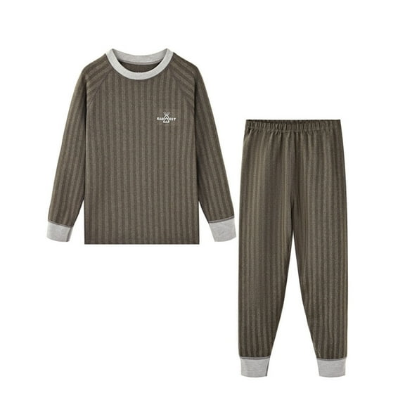 Mikilon Kids Thermal Underwear Sets Size 2-12 Years Patchwork Color Round Neck Long Sleeve Undershirts Elastic Waist Loose Pants