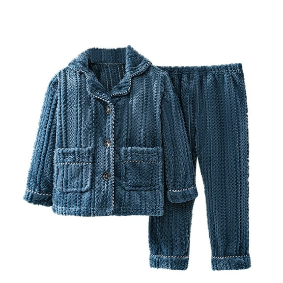 Mikilon Kids Warm Flannel Homewear Size 1-12 Years Winter Plus Velvet and Thicken Button Down Outfit Sets
