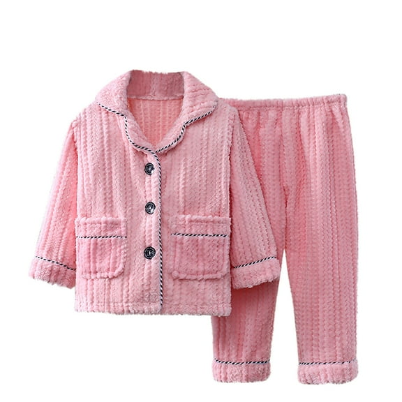 Mikilon Kids Warm Flannel Homewear Size 1-12 Years Winter Plus Velvet and Thicken Button Down Outfit Sets