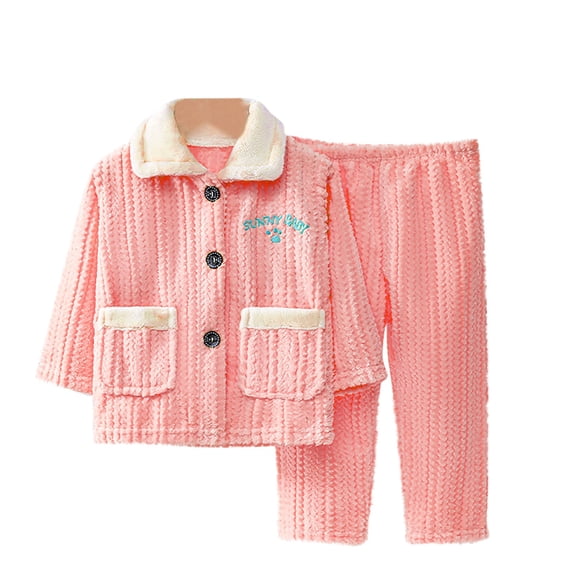 Mikilon Kids Warm Flannel Homewear Size 1-12 Years Winter Plus Velvet and Thicken Button Down Outfit Sets