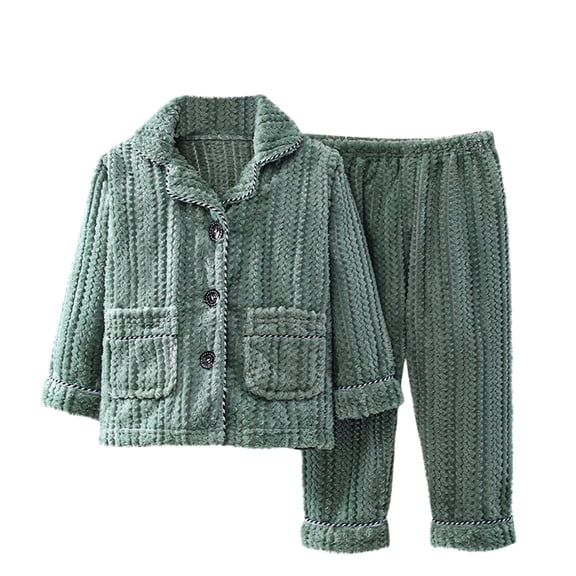 Mikilon Kids Warm Flannel Homewear Size 1-12 Years Winter Plus Velvet and Thicken Button Down Outfit Sets