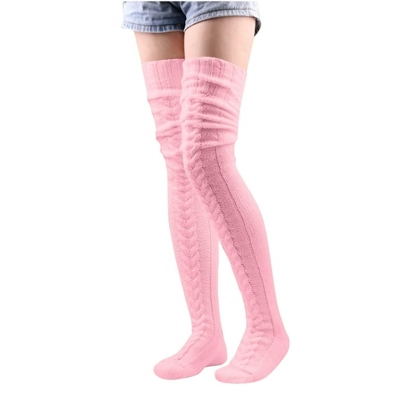 Fesfesfes Knitted Knee High Socks for Women Solid Color Long Tube Pile Socks Winter Thicke Warm Socks