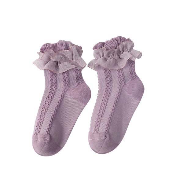 Mikilon Knitted Ruffled Socks for Girls Versatile Middle Tube Socks Solid Color Comfortable Soft Socks Breathable Socks