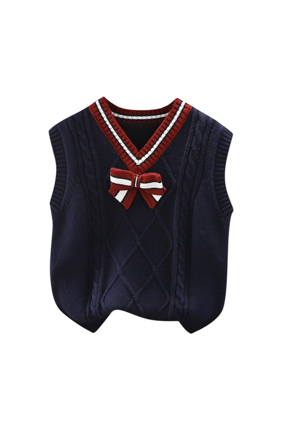 Knitted Sweater Vest for Kids V-Neck Sleeveless Argyle Sweater Students Winter Thicken Warm Tops ,Size 1-9 Years