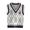 thumbnail image 1 of Mikilon Knitted Sweater Vest for Kids V-Neck Sleeveless Argyle Sweater Students Winter Thicken Warm Tops ,Size 1-9 Years, 1 of 3