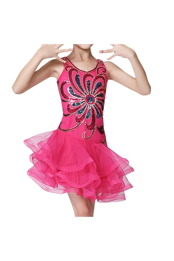 Mikilon Latin Dance Dress Tassel Salsa Dancewear Sequin Fringe Dress Modern Ballroom Cha Cha Dancer Outfits for Girls