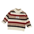 thumbnail image 1 of Mikilon Little Boys Striped Sweater Patchwork Color Round Neck Long Sleeve Knitted Tops Fall Warm Sweaters ,Size 3-7 Years, 1 of 2