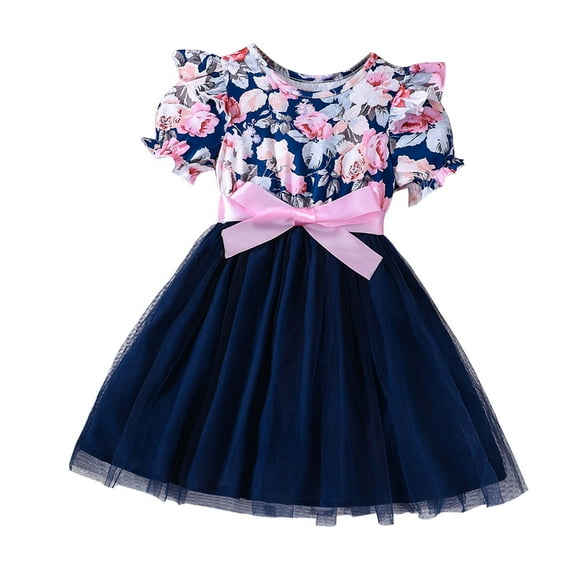 Mikilon Little Girls Dress Short Sleeve Casual Kids Summer Sundress for 2-7 Years