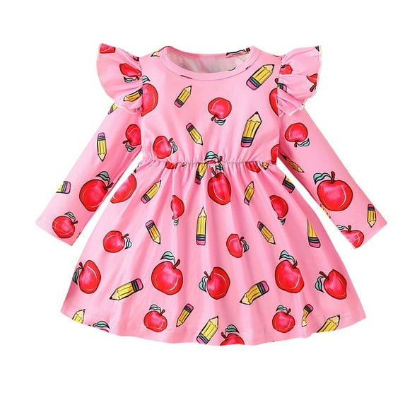 Mikilon Long Sleeve Fall Dress for Girls Size 3-18 Months Fashion Floral Print Tied Stretchy Waist Princess Dress Lightweight Sweet Peplum Dress Cute Comfortable Clothes