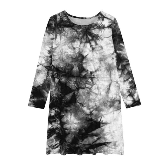 Mikilon Long Sleeve Fall Dress for Girls Size 4-13 Years Comfortable Round Neck Gradient Color Fashion Stretchy Dress