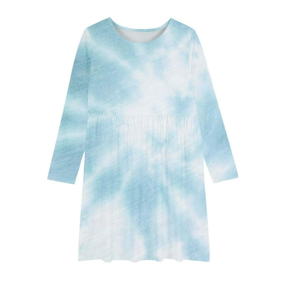 Mikilon Long Sleeve Fall Dress for Girls Size 4-13 Years Comfortable Round Neck Gradient Color Fashion Stretchy Dress