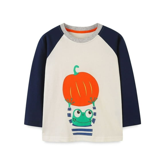 Mikilon Long Sleeve Round Neck Tops for Boys Patchwork Color Cute Graphic Print Blouses ,Size 2-7 Years