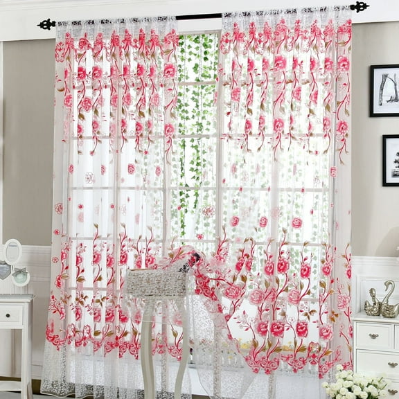 Mikilon Luxury Embroidered Cloth Curtain for Living Room 77 inch Length Custom Romantic Elegant Luxurious Delicate Embroidery Drape Window Dressing Bedroom Grommet Top 1 Panel 37x77 inch,Pink