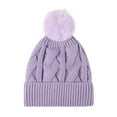 thumbnail image 1 of Mikilon Male and Female Knitted Puffball Hats Solid Color Plus Vlevet and Thicken Warm Ski Hats Comfortable Outdoor Running Hats, 1 of 2