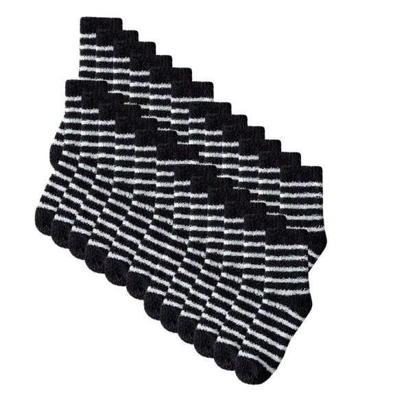 Mikilon Men's Coral Velvet Striped Socks Winter Thicken Warm Middle Tube Socks