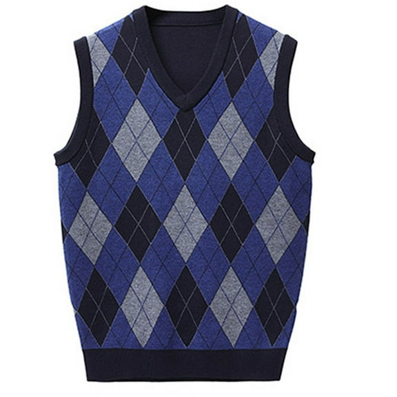 Mikilon Men's Sleeveless V Neck Pullover Sweater Slim Fit Casual Argyle Sweater Vest Clearance