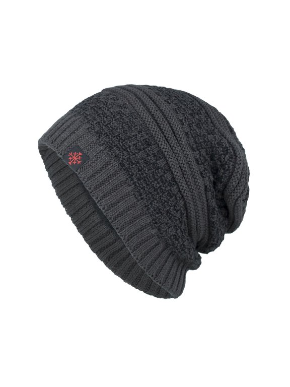 Mikilon Men's Winter Warm Knitted Hats Snowflakes Print Warm Hats Plus Velvet and Thicken Thermal Hats