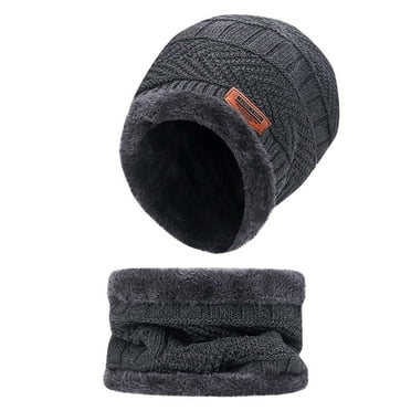 Mikilon Men's Winter Warm Sets Solid Color Plus Velvet Thicken Hats Comfortable Warm Scarf Neck Two Piece Sets