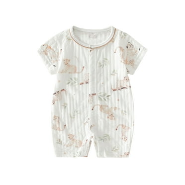 Mikilon Newborn Baby Girl Clothes Short Sleeve Round Neck Button-Up Rompers Casual Long Pants Rompers ,Size 3 Months-12 Months