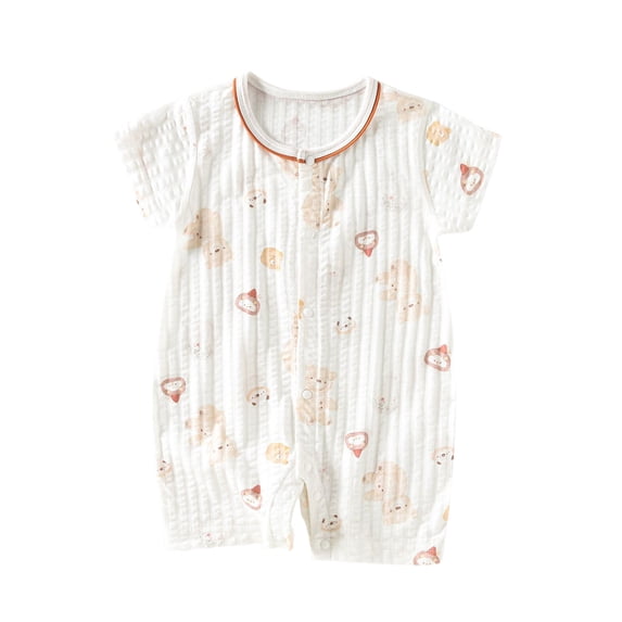 Mikilon Newborn Baby Girl Clothes Short Sleeve Round Neck Button-Up Rompers Casual Long Pants Rompers ,Size 3 Months-12 Months