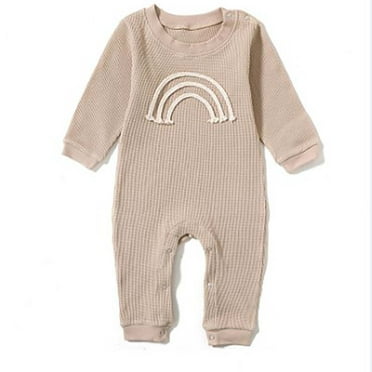 Fesfesfes Newborn Baby Girl Clothes Solid Color Side Snap Baby Rompers Cute Comfortable Graphic Print Rompers ,Size 0 Month-12 Months