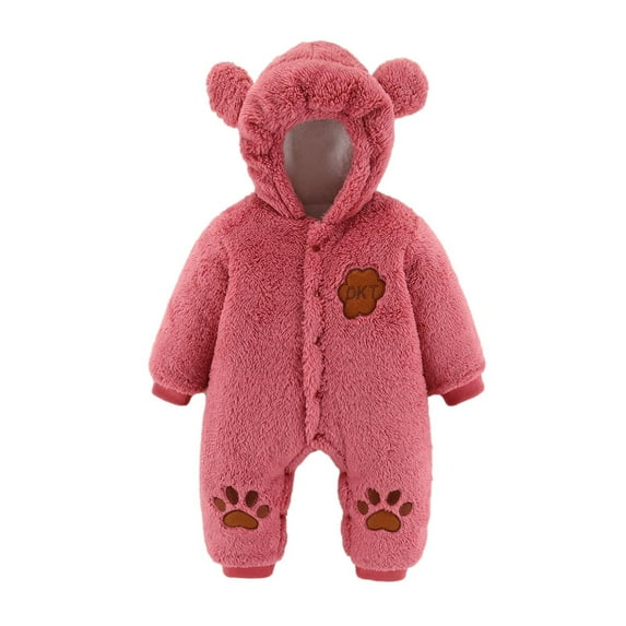 Mikilon Newborn Baby Winter Girls Boys Clothes Warm Animal Ears Bear Claw Overall Rompers Hooded Jumpsuit Infant Onesies Girls 0-3 Months Red on Sale