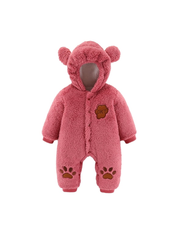 Newborn Baby Winter Girls Boys Clothes Warm Animal Ears Bear Claw Overall Rompers Hooded Jumpsuit Infant Onesies Girls 0-3 Months Red