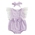 thumbnail image 1 of Fesfesfes Newborn Girl Outfits Round Neck Sleeveless Lace Patchwork Rompers Sweet Footless Rompers ,Size 3 Months-12 Months, 1 of 2