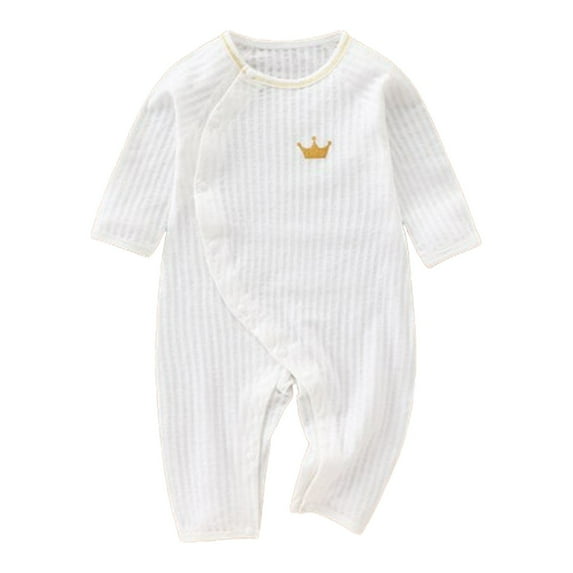 Fesfesfes Newborn Girl Outfits Solid Color Side Snap Rompers Comfortable Round Neck Long Sleeve and Long Pants Rompers
