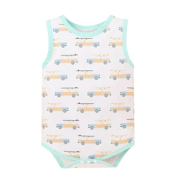 Mikilon Newborn Infant Baby Boys Girls Letter Cartoon Sleeveless Romper Clothes Baby Clothes for Girls 0-3 Months White on Sale