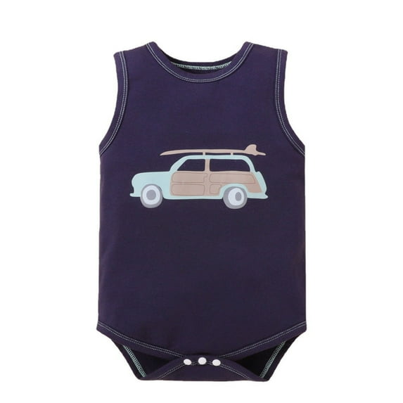 Mikilon Newborn Infant Baby Boys Girls Letter Cartoon Sleeveless Romper Clothes Jumpsuit for Baby Girls 0-3 Months Blue on Sale