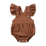 Mikilon Newborn Infant Baby Girls Solid Clothes Fly Sleeve Bodysuit Suspender Romper Infant Onesies Girls 3-6 Months Brown on Discount