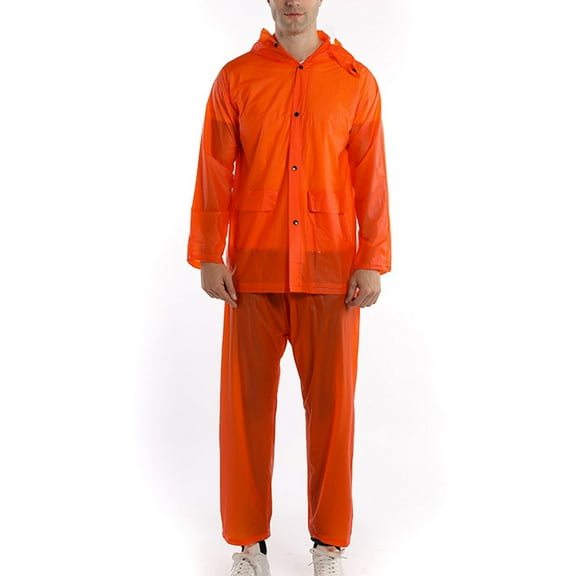 Mikilon PVC Transparent Raincoat, Rain Suit Jacket and Rain Pants for Outdoor, Duty Raincoat Orange XL