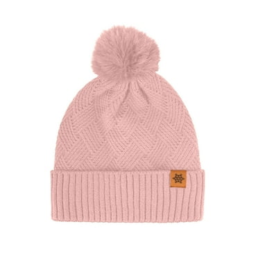 Mikilon Plus Velvet ‌Knitted Hats for Women Winter Solid Color Pom-Pom Thicken Warm Hats Outdoor Puffball Thermal Hats