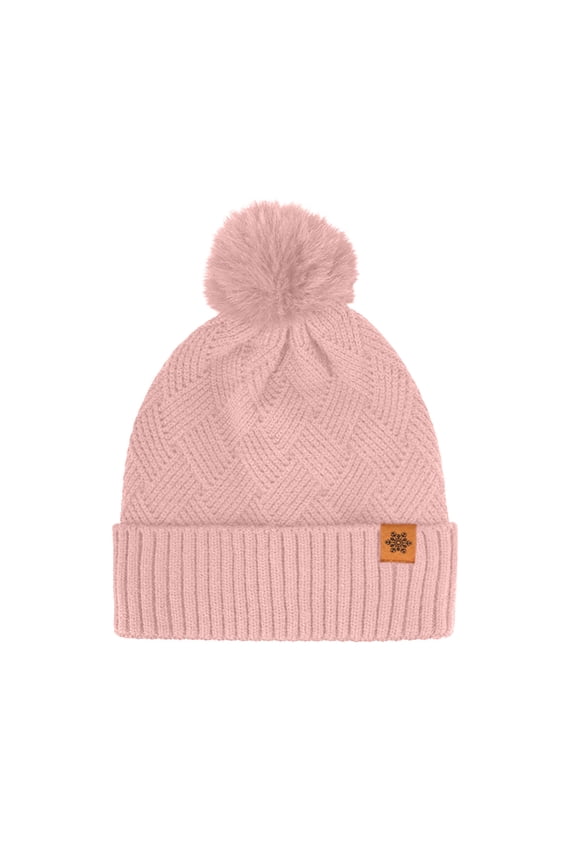 Mikilon Plus Velvet Knitted Hats for Women Winter Solid Color Pom-Pom Thicken Warm Hats Outdoor Puffball Thermal Hats