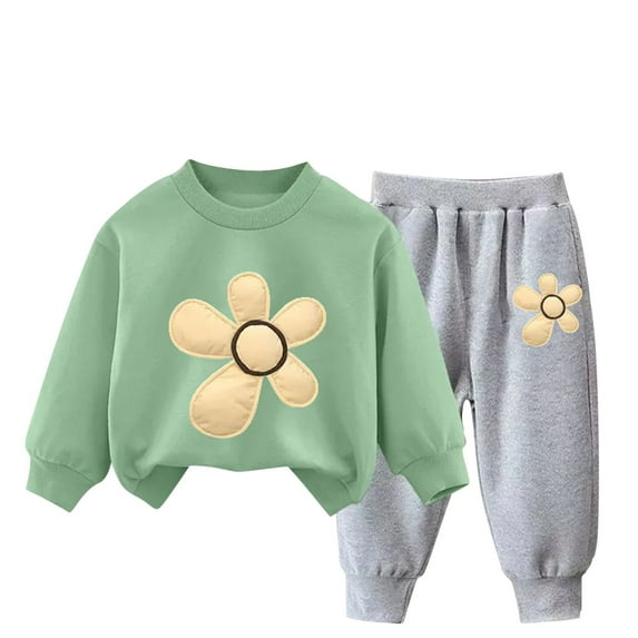 Mikilon Plus Velvet Sweat Sets for Kids Size 3-9 Years Round Neck Long Sleeve Sweatpants Elastic Waist Wide Leg Pants Fall and Winter Thermal Outfit Sets