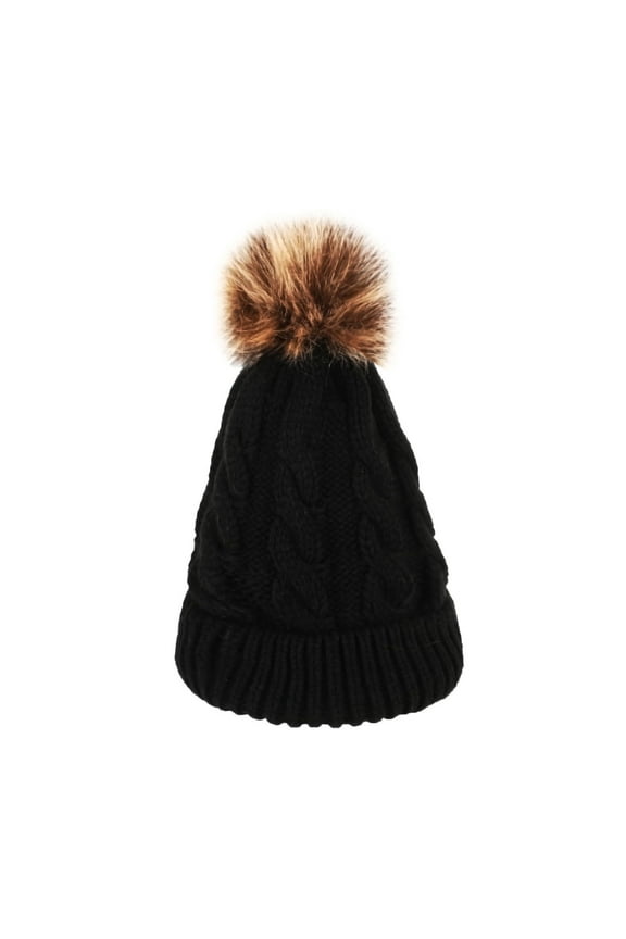 Mikilon Puffball Knitted Plus Velvet Hats for Men and Women Functional Versatile Thicken Skiing Hats Outdoor Warm Hats