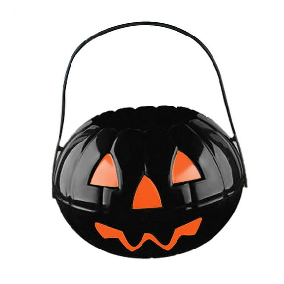 Mikilon Pumpkin Bucket, Cute Candy Bucket Halloween Favors Bag Pumpkin Design Buckets, Trick or Treat Holder Plastic Pumpkin Bucket BLACK