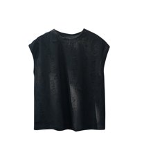 Mikilon Round Neck Sleeveless Tops for 3-10 Years Boys Solid Color Stylish Cutout Blouses