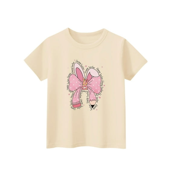 Fesfesfes Shirts for 2025 Summer and Spring Preschool Children's Fashion Round Neck Short Sleeve School Season Printed T-shirt Shirt for Boys Girls(Khaki,11 Years)