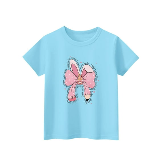 Fesfesfes Shirts for 2025 Summer and Spring Preschool Children's Fashion Round Neck Short Sleeve School Season Printed T-shirt Shirt for Boys Girls(Sky Blue,2 Years)