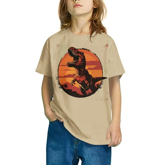 Mikilon Short Sleeve Shirts for Kids Size 3-13 Years Cute Graphic Print Round Neck Crop Tops/Tee