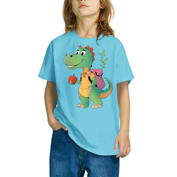 Mikilon Short Sleeve Shirts for Kids Size 3-13 Years Cute Graphic Print Round Neck Crop Tops/Tee