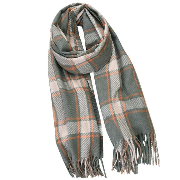 Mikilon Soft Skin Friendly Scarf for Women Fashion Versatile Plaid Scarf Lengthen and Thicken Fringe Scarf