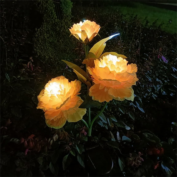 Mikilon Solar Peony Simulation Flower Lights LED Garden Decorative Lights（yellow）