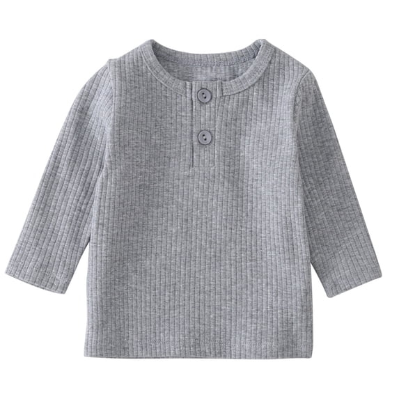 Mikilon Solid Color Knitted Tops for Kids Spring and Fall Round Neck Long Sleeve Blouses Versatile Undershirts/Single Wear Tops ,Size 6 Months-9 Years
